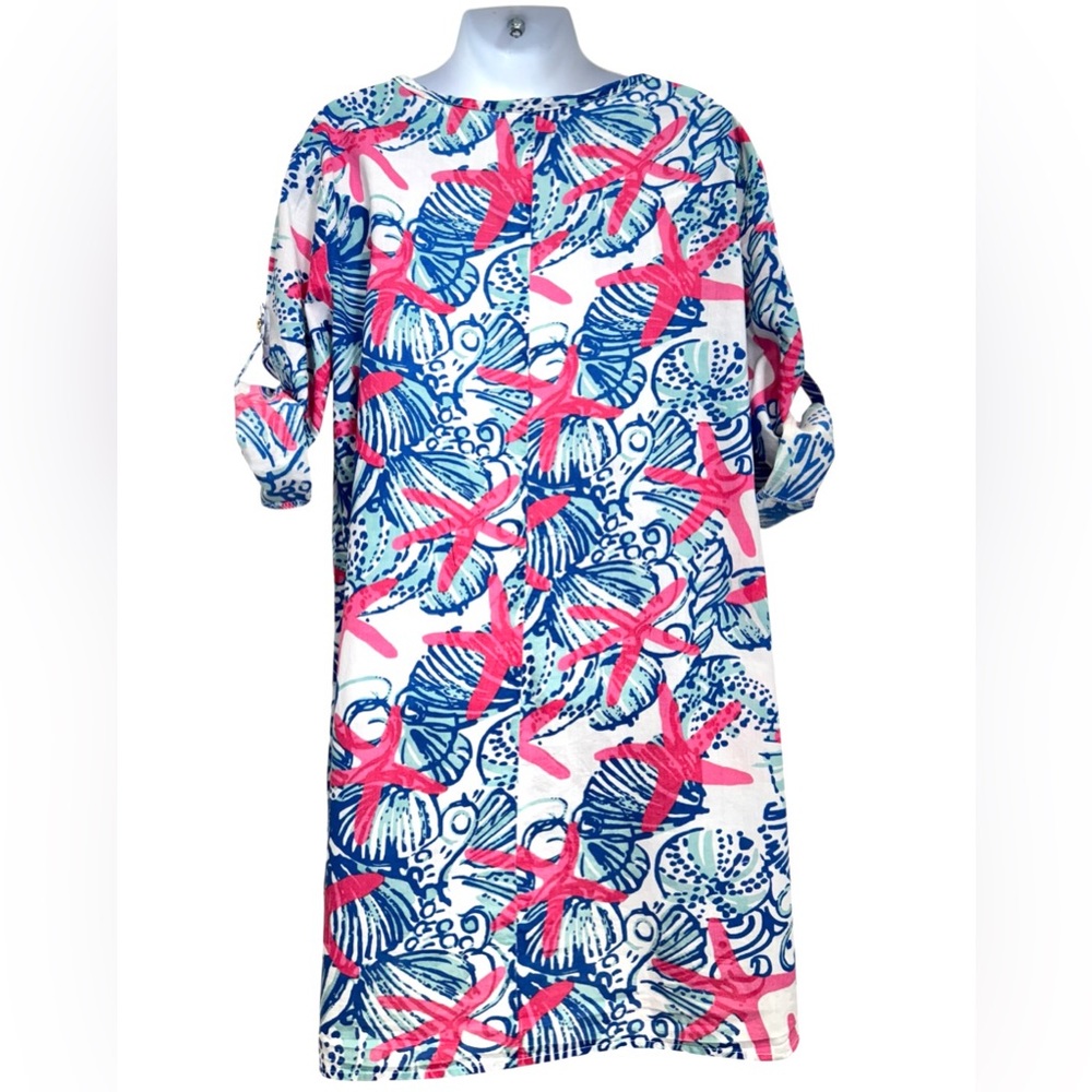 Lilly Pulitzer She Shells Floral Print Embroidered Tunic Dress Size Girls Medium - Picture 2 of 8
